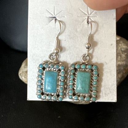 Navajo Blue Turquoise Dangle Earrings | Sterling Silver | Authentic Native American Handmade | 15439