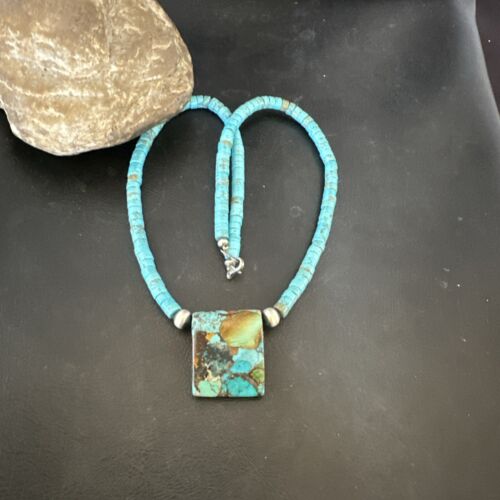 Navajo SpiderWeb Turquoise Heishi Pearls Necklace | Sterling Silver | 20" | Authentic Native American Handmade | 17096