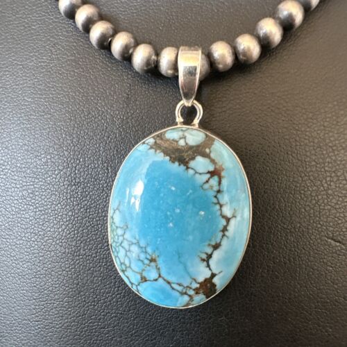 Men's Navajo Blue Spiderweb Turquoise Pendant Necklace | Sterling Silver | Authentic Native American Handmade | 16300