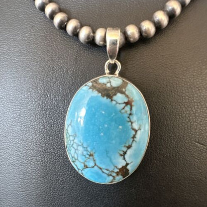 Men's Navajo Blue Spiderweb Turquoise Pendant Necklace | Sterling Silver | Authentic Native American Handmade | 16300