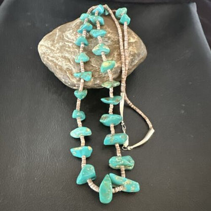 Navajo Royston Turquoise Shell Heishi Bead Necklace | Sterling Silver | 28" | Authentic Native American Handmade | 17449