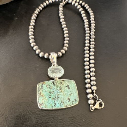 Navajo Dry Creek Turquoise Topaz Pendant Necklace | Sterling Silver | Authentic Native American Handmade | 16446