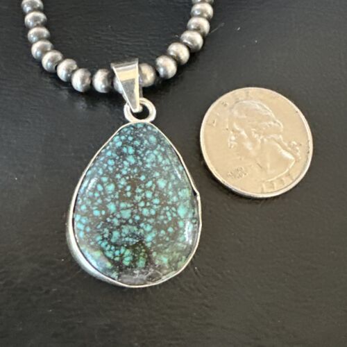 Men's Navajo Blue Spiderweb Turquoise Pendant Necklace | Sterling Silver | Authentic Native American Handmade | 16224
