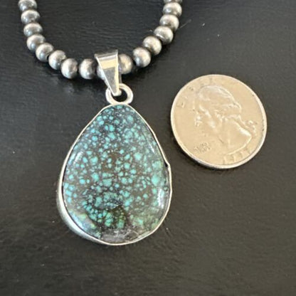 Men's Navajo Blue Spiderweb Turquoise Pendant Necklace | Sterling Silver | Authentic Native American Handmade | 16224