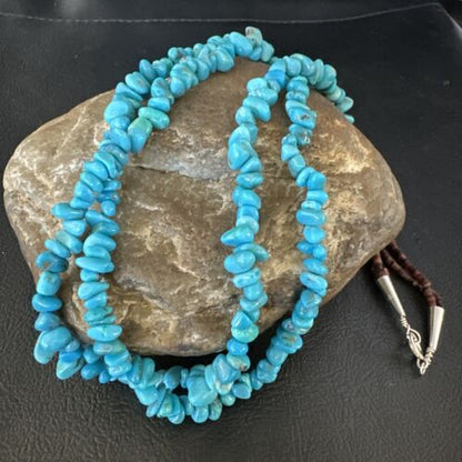Navajo Blue Kingman Nugget Turquoise Necklace | 2 Strand | Sterling Silver | 20" | 15341