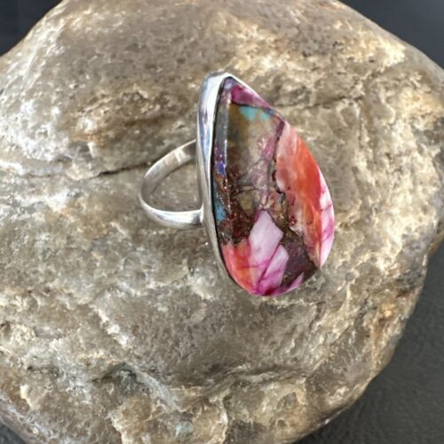 Navajo Turquoise Spiny Oyster Ring | Sterling Silver | Sz 8 | Authentic Native American Handmade | 16624