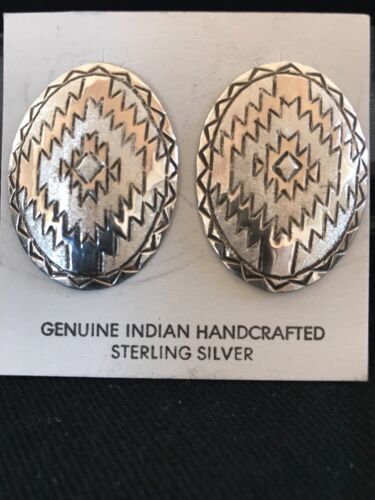 Native American Handmade Oval Earrings | Stamped Sterling Silver | 3743