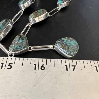 Navajo Blue Spiderweb Turquoise Lariat Necklace | Sterling Silver Pendant | 18" | 14959