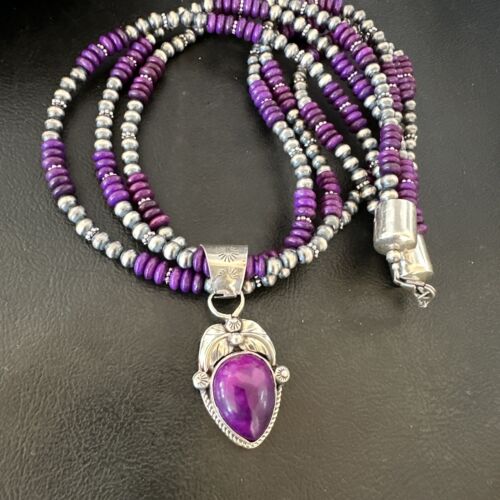 Navajo Sugilite Bead Necklace Set | 3 Strands | Sterling Silver | 21" | Authentic Native American Handmade | 16792