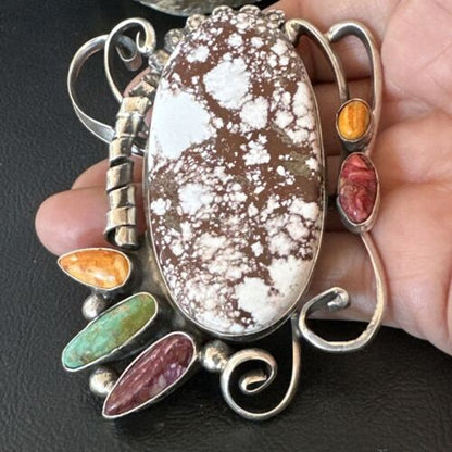 Navajo Women's Spiny Wild Horse Necklace Pendant | Sterling Silver | Multi-Stone | 16104