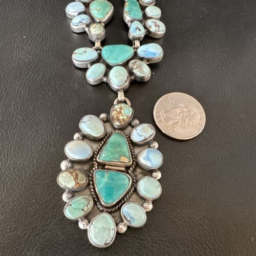Navajo Blue Golden Hills Turquoise Lariat Necklace Pendant | 30" | Authentic Native American Handmade | 16188