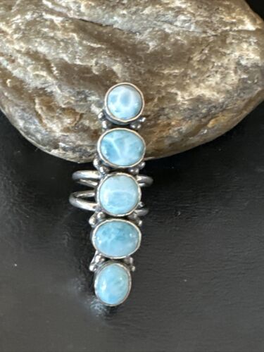 Navajo Blue Larimar Multi-Stone Cluster Ring | Authentic Native American Sterling Silver | Sz 7.5 | 15942