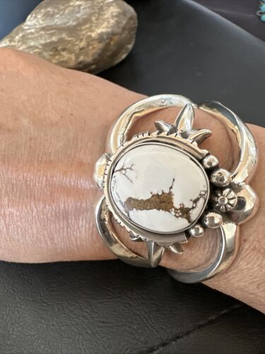 Navajo Wild Horse Turquoise Cuff Bracelet | Sterling Silver | Authentic Native American Handmade | 17218 - Masha USA