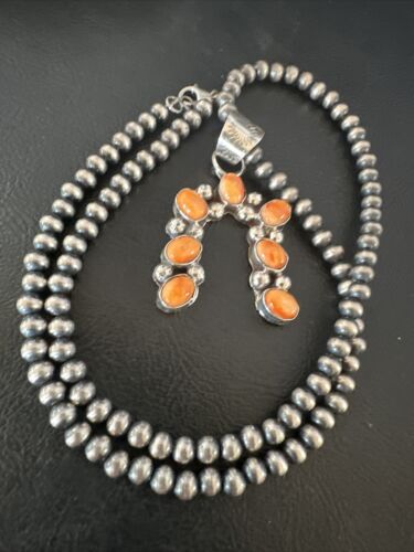 Navajo Spiny Oyster Naja Pendant Necklace | Sterling Silver | 20" | Authentic Native American Handmade | 15758