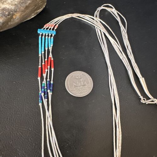 Multi-Color Liquid Silver Heishi 5-Strand Necklace | Sterling Tubes | 25" | 15055