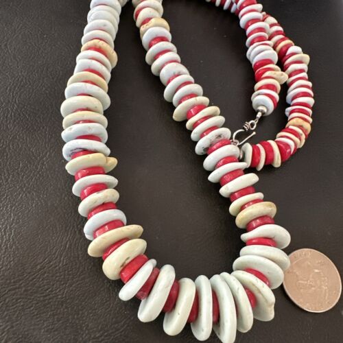 Navajo Sterling Silver Blue Howlite & Red Coral Necklace | Authentic Native American | 30"