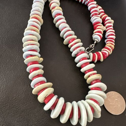 Navajo Sterling Silver Blue Howlite & Red Coral Necklace | Authentic Native American | 30"