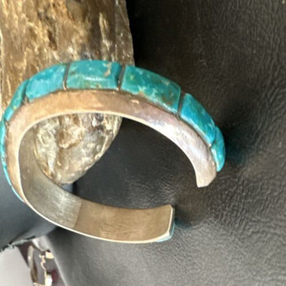Old Pawn Men's Blue Kingman Turquoise Cuff Bracelet | Zuni Sterling Silver | 15955