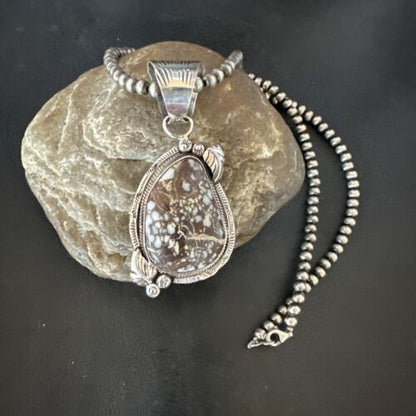 Navajo Wild Horse Turquoise Pendant Necklace | Sterling Silver | Authentic Native American Handmade | 17474