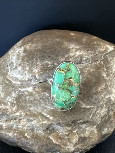 Navajo Green Mojave Turquoise Ring | Sterling Silver | Sz 7 | Authentic Native American Handmade | 15594