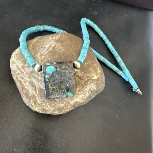 Navajo SpiderWeb Turquoise Heishi Pearls Necklace | Sterling Silver | 20" | Authentic Native American Handmade | 17091
