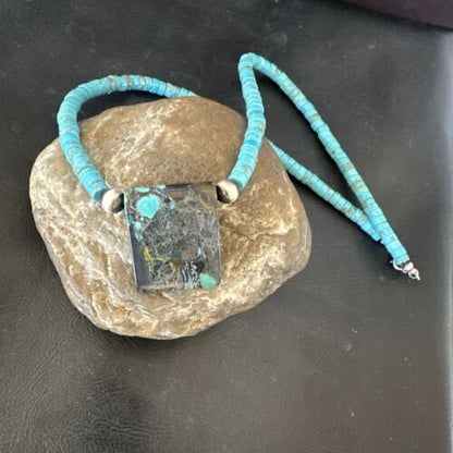 Navajo SpiderWeb Turquoise Heishi Pearls Necklace | Sterling Silver | 20" | Authentic Native American Handmade | 17091