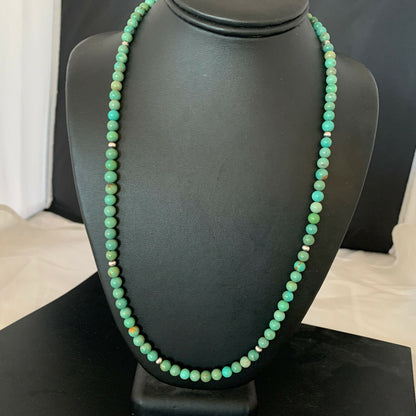 Navajo Royston Green Turquoise Necklace | Sterling Silver | Authentic Native American Handmade | 24" | 02212