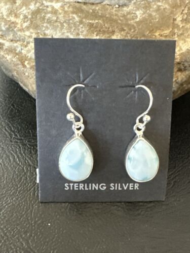 Navajo Blue Larimar Dangle Earrings | Sterling Silver | Authentic Native American Handmade | 17294