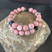 Navajo Pink Rhodochrosite Memory Wire Bracelet | Stainless Steel | Authentic Native American Handmade | 17623