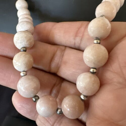 Navajo Pink Conch 10mm Bead Necklace | Sterling Silver | 18" | Authentic Native American Handmade | 17545
