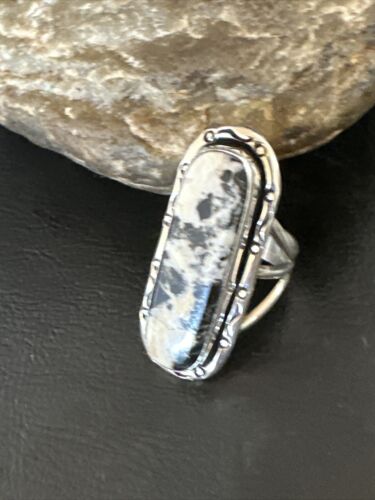 White Buffalo Turquoise Navajo Ring | Sterling Silver | Sz 9 | Authentic Native American Handmade | 16387