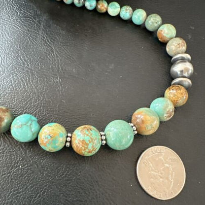 Navajo Green Turquoise Bead Necklace | Sterling Silver | Graduated | 20" | Authentic Native American | 17433