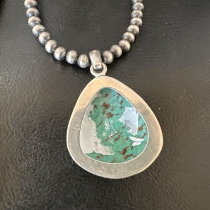 Men's Navajo Blue Spiderweb Turquoise Pendant Necklace | Sterling Silver | Authentic Native American Handmade | 16229