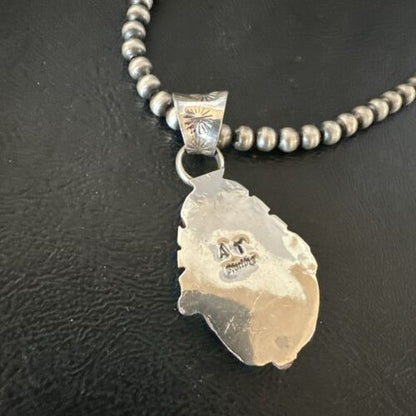 Men's White Buffalo Turquoise Pendant Necklace | Navajo Pearls | Sterling Silver | Native American Handmade | 17335