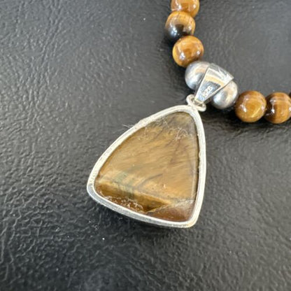 Southwestern Coffee Brown Tiger's Eye Pendant Necklace | Sterling Silver | 15865