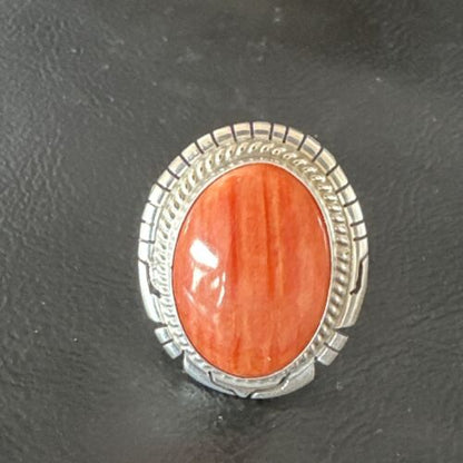 Women's Orange Spiny Oyster Navajo Ring | Sterling Silver | Sz 8 | Authentic Native American Handmade | 16034