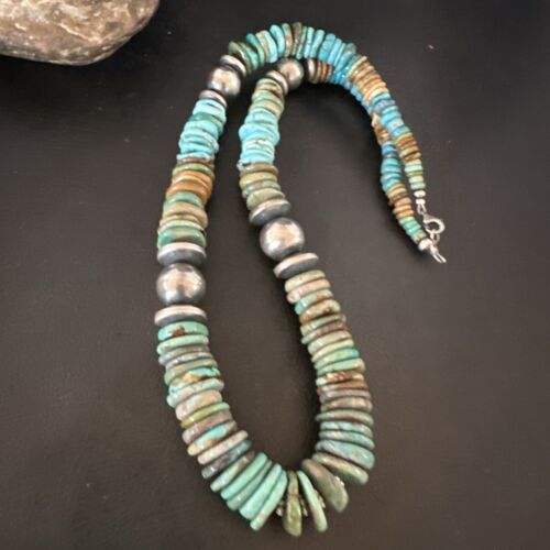 Navajo Blue Green Turquoise Necklace | Sterling Silver | Authentic Native American | 21" | 16958