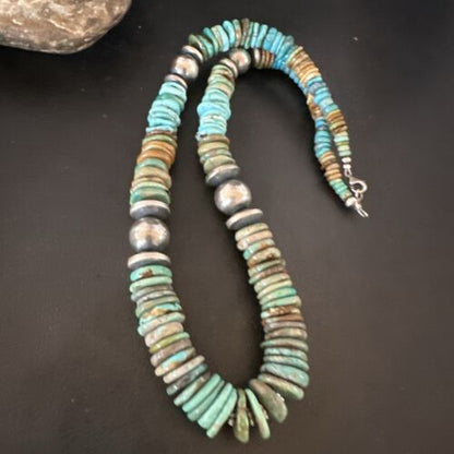 Navajo Blue Green Turquoise Necklace | Sterling Silver | Authentic Native American | 21" | 16958