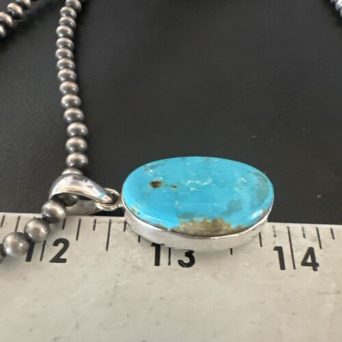 Navajo Blue Kingman Turquoise Pendant Necklace | Sterling Silver | 20" | Authentic Native American Handmade | 16692