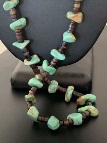 Native American Navajo Turquoise Shell Heishi Bead Necklace | Sterling Silver | 30" | 765