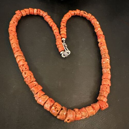 Navajo Graduated Red Coral Bead Necklace | Sterling Silver | 20" | Authentic Native American Handmade | 16336