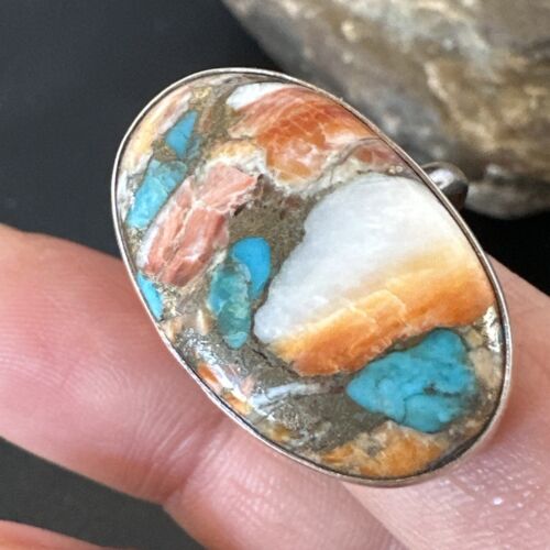 Navajo Turquoise Spiny Oyster Ring | Sterling Silver | Sz 8 | Authentic Native American Handmade | 16608