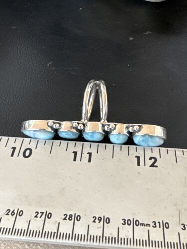 Navajo Blue Larimar Multi-Stone Ring | Authentic Native American Sterling Silver | Multi-Stone | Sz 7 | 15944