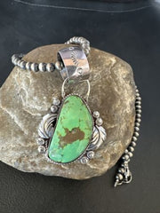 Navajo Green Gaspeite Pendant Necklace | Sterling Silver | Authentic Native American Handmade | 14998
