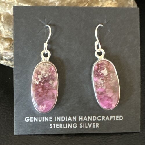 Purple Mojave Turquoise Dangle Earrings | Sterling Silver | Authentic Native American Handmade | 15781