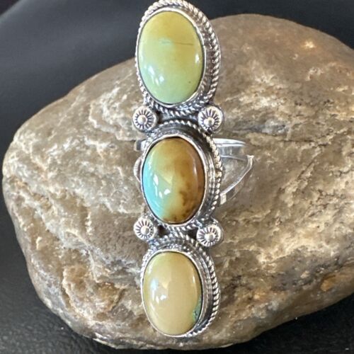 Navajo Green Royston Turquoise Multi-Stone Ring | Authentic Native American Sterling Silver | Sz 10 | 16720