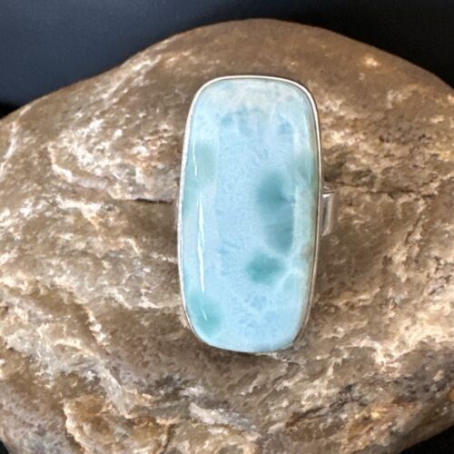 Navajo Blue Larimar Ring | Sterling Silver | Sz 8 | Authentic Native American Handmade | 16604