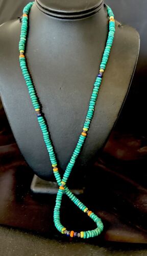 Navajo Blue Turquoise Spiny Oyster Necklace | Sterling Silver | 31" | Authentic Native American Handmade | 17487