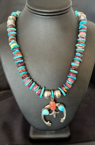 Navajo Men's Turquoise Purple Spiny Naja Pendant Necklace | Sterling Silver | 16967