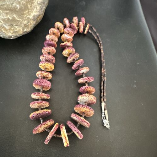 Navajo Purple Spiny Oyster Shell Graduated Necklace | Sterling Silver | 28" | Authentic Native American Handmade | 17175